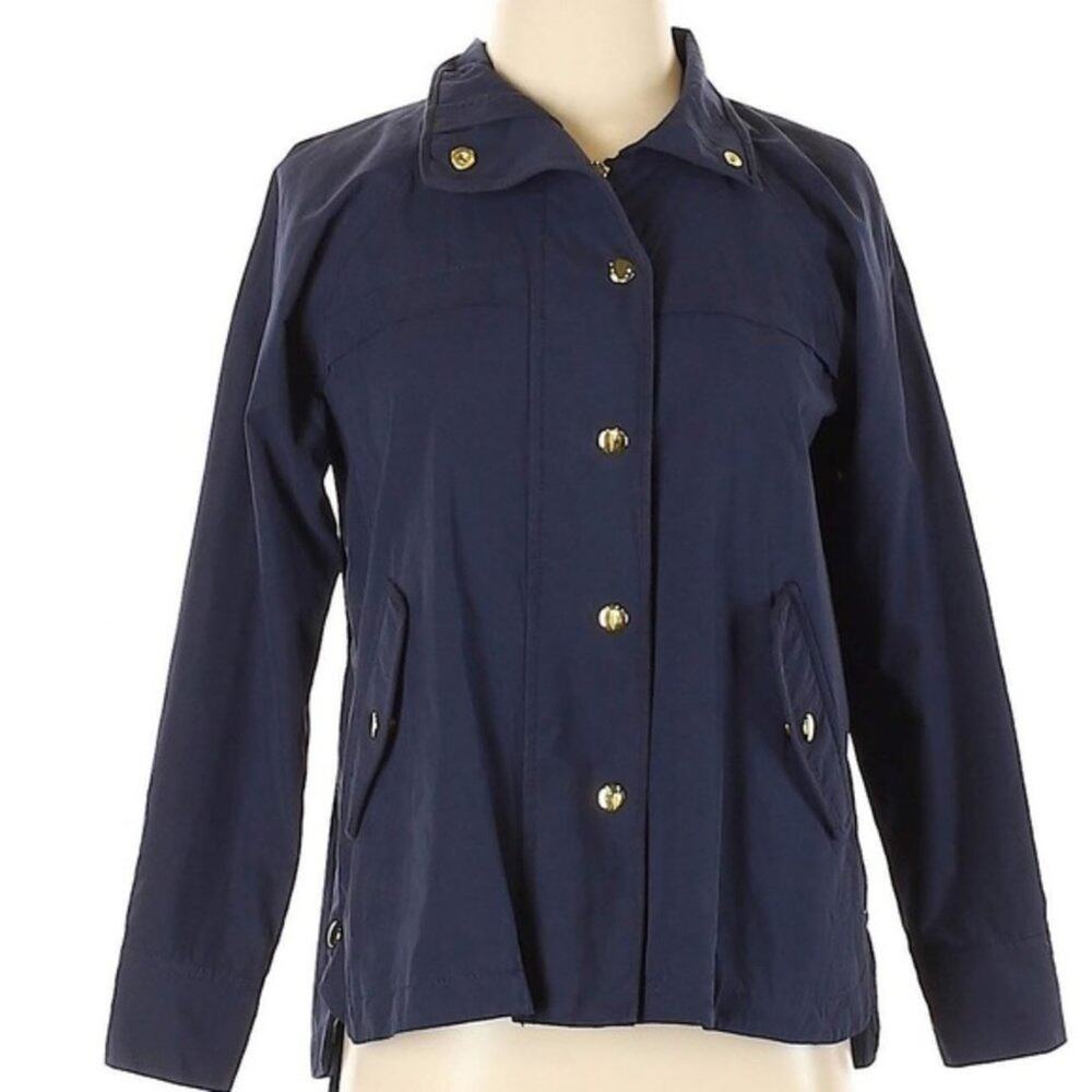 Ann Taylor LOFT dark blue collared long sleeve coat jacket XXS